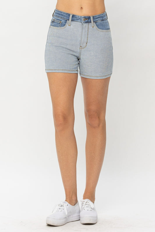 Judy Blue Full Size Color Block Denim Shorts free shipping -Oh Em Gee Boutique