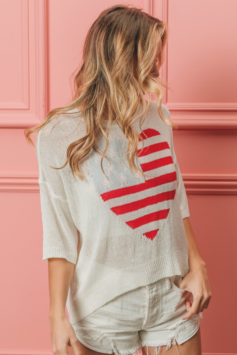 BiBi Striped Heart Contrast Knit Top free shipping -Oh Em Gee Boutique