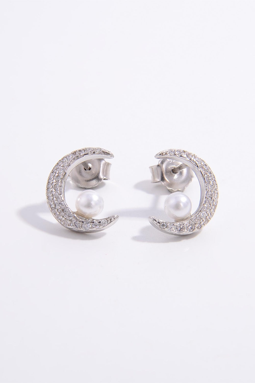 925 Sterling Silver Zircon Moon Shape Earrings free shipping -Oh Em Gee Boutique