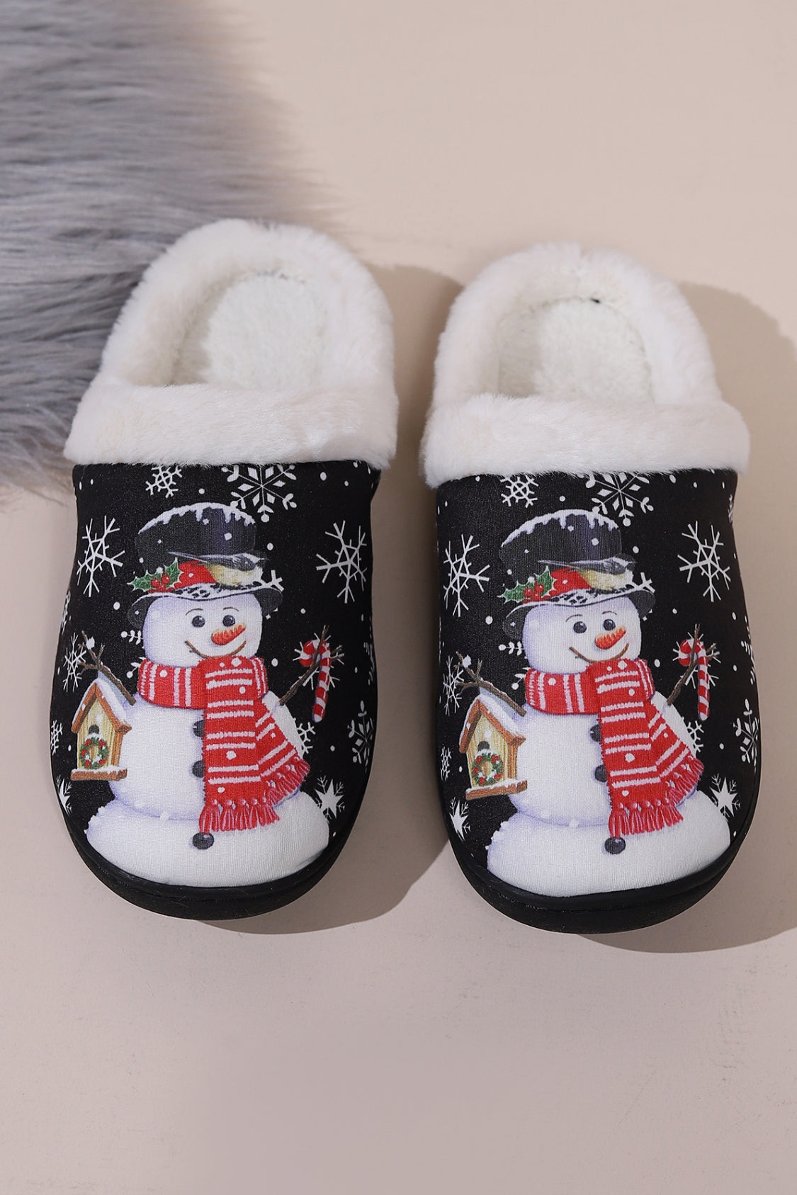 Snowman Round Toe Faux Fur Slippers free shipping -Oh Em Gee Boutique