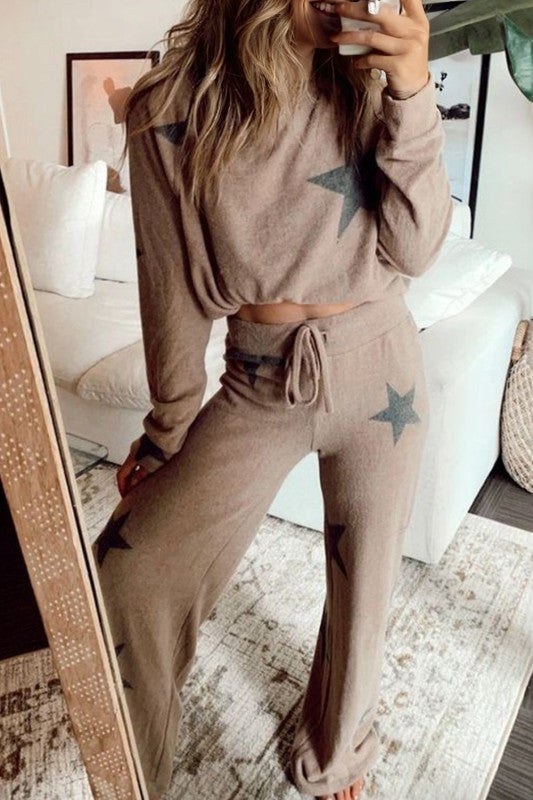 Star Top and Pants Lounge Set free shipping -Oh Em Gee Boutique