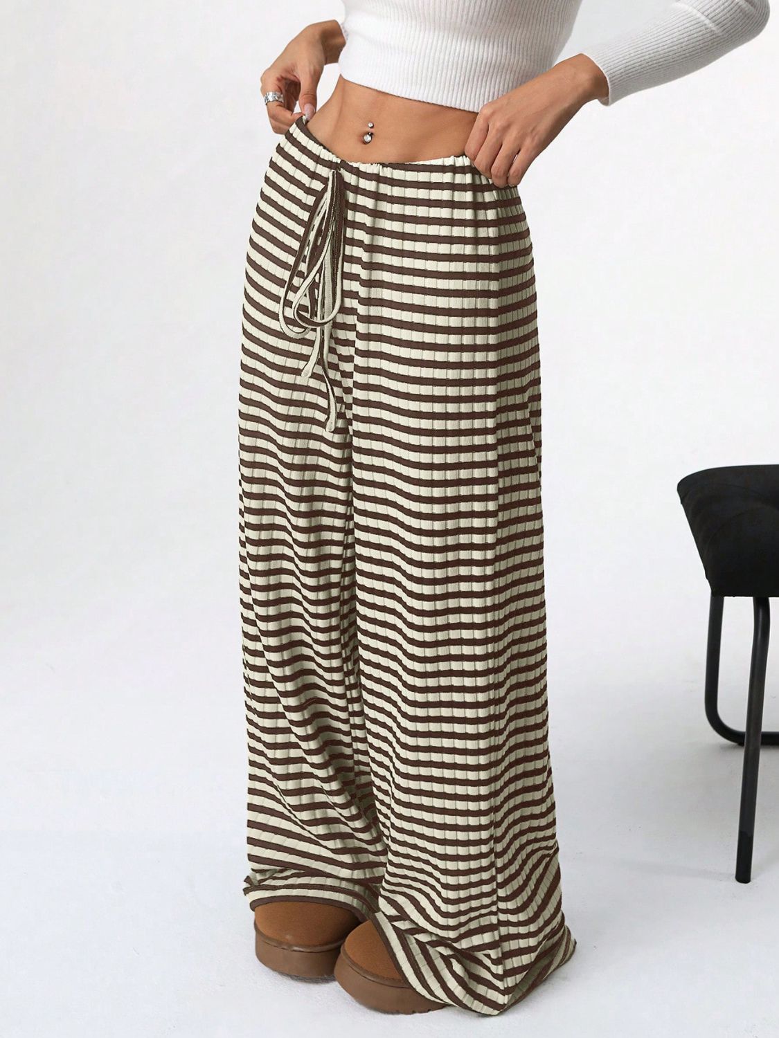 Tied Striped Wide Leg Pants free shipping -Oh Em Gee Boutique