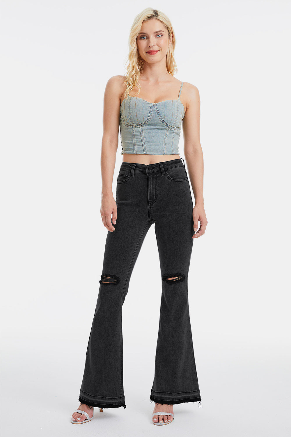 BAYEAS Full Size High Waist Distressed Raw Hem Flare Jeans free shipping -Oh Em Gee Boutique