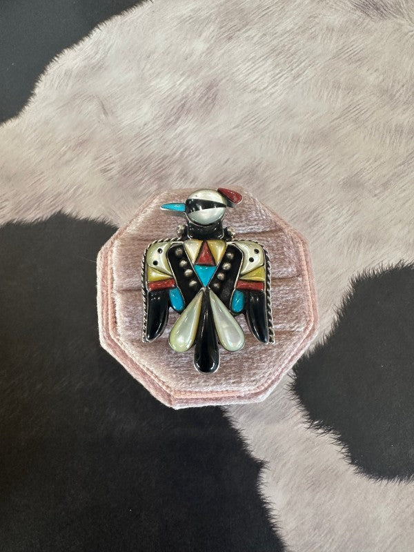 Handmade Sterling Silver & Multi Stone Inlay Thunderbird free shipping -Oh Em Gee Boutique