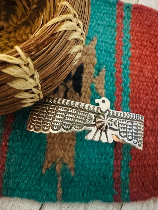 Navajo Hand Stamped Sterling Silver Thunderbird Cuff free shipping -Oh Em Gee Boutique