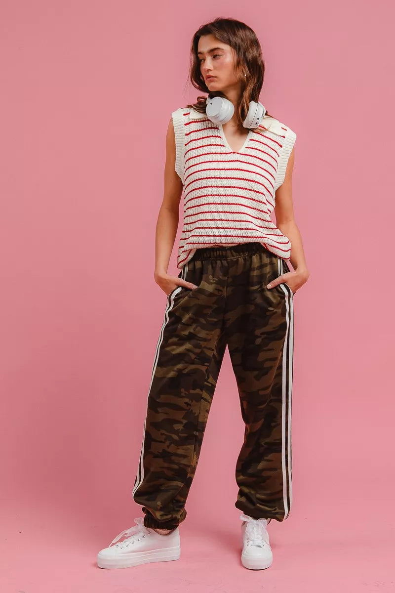 BiBi Side Lines Camouflage Track Pants free shipping -Oh Em Gee Boutique