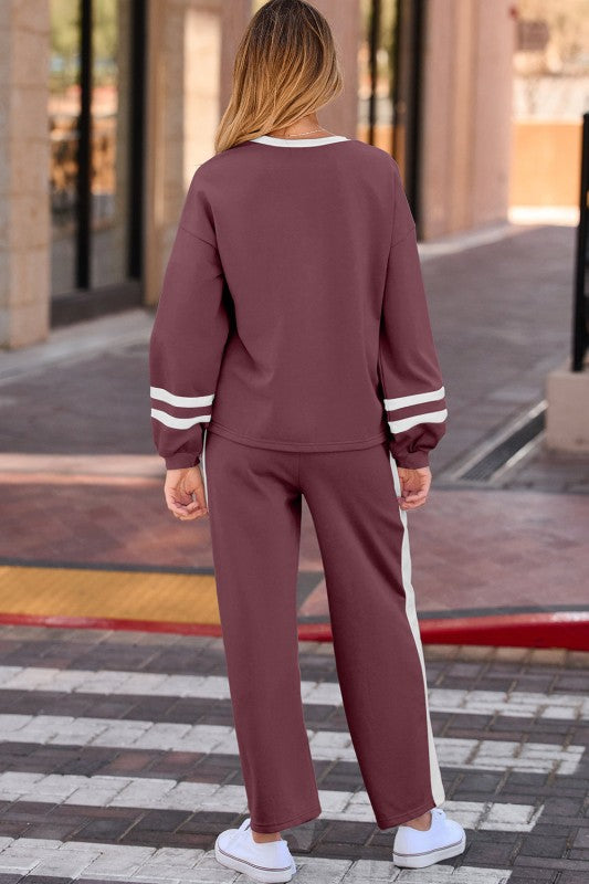 Varsity Stripe Patchwork Pullover and Pant Set free shipping -Oh Em Gee Boutique