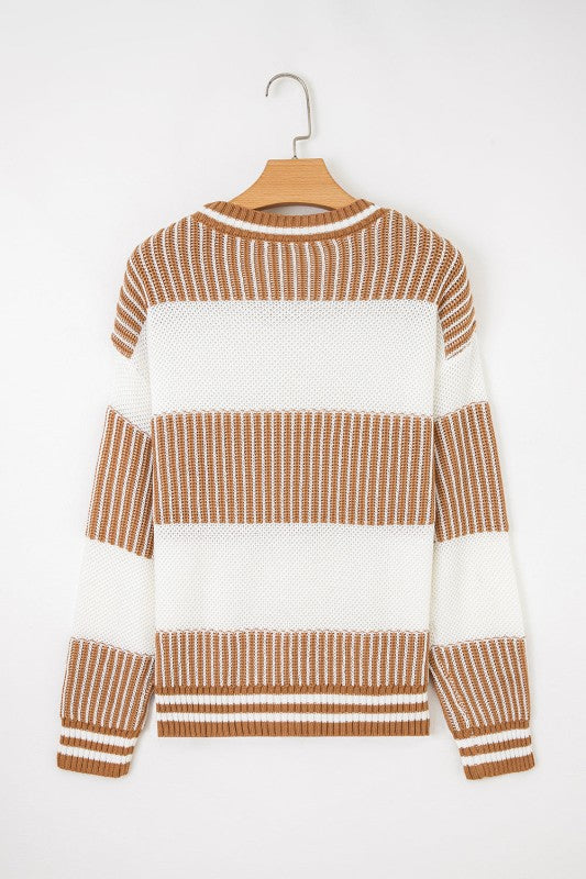 Stripe Patchwork Drop Shoulder Sweater free shipping -Oh Em Gee Boutique