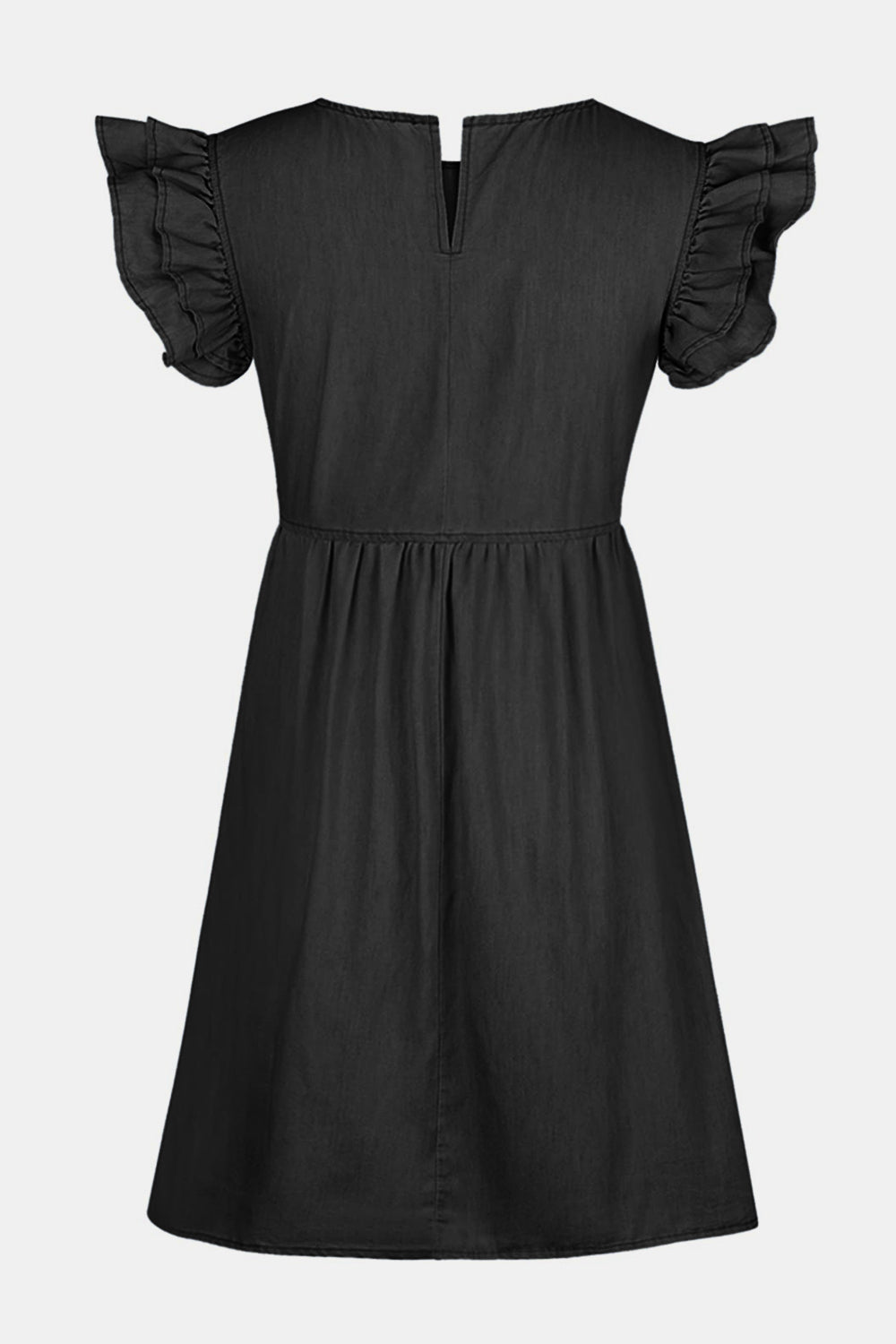 Full Size Ruffled Round Neck Cap Sleeve Denim Dress free shipping -Oh Em Gee Boutique