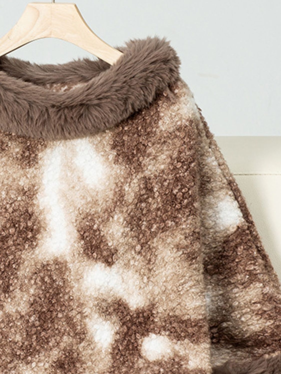 Furry Contrast Three-Quarter Poncho free shipping -Oh Em Gee Boutique