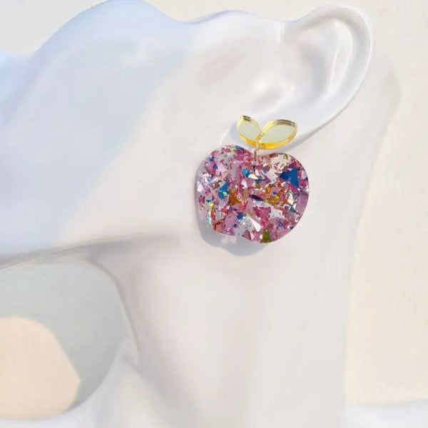 Sparkly Apple Back To School Earrings free shipping -Oh Em Gee Boutique