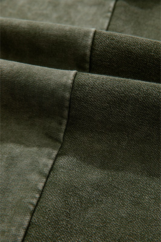 Mineral Wash Patchwork Tiered Wide Leg Pants free shipping -Oh Em Gee Boutique