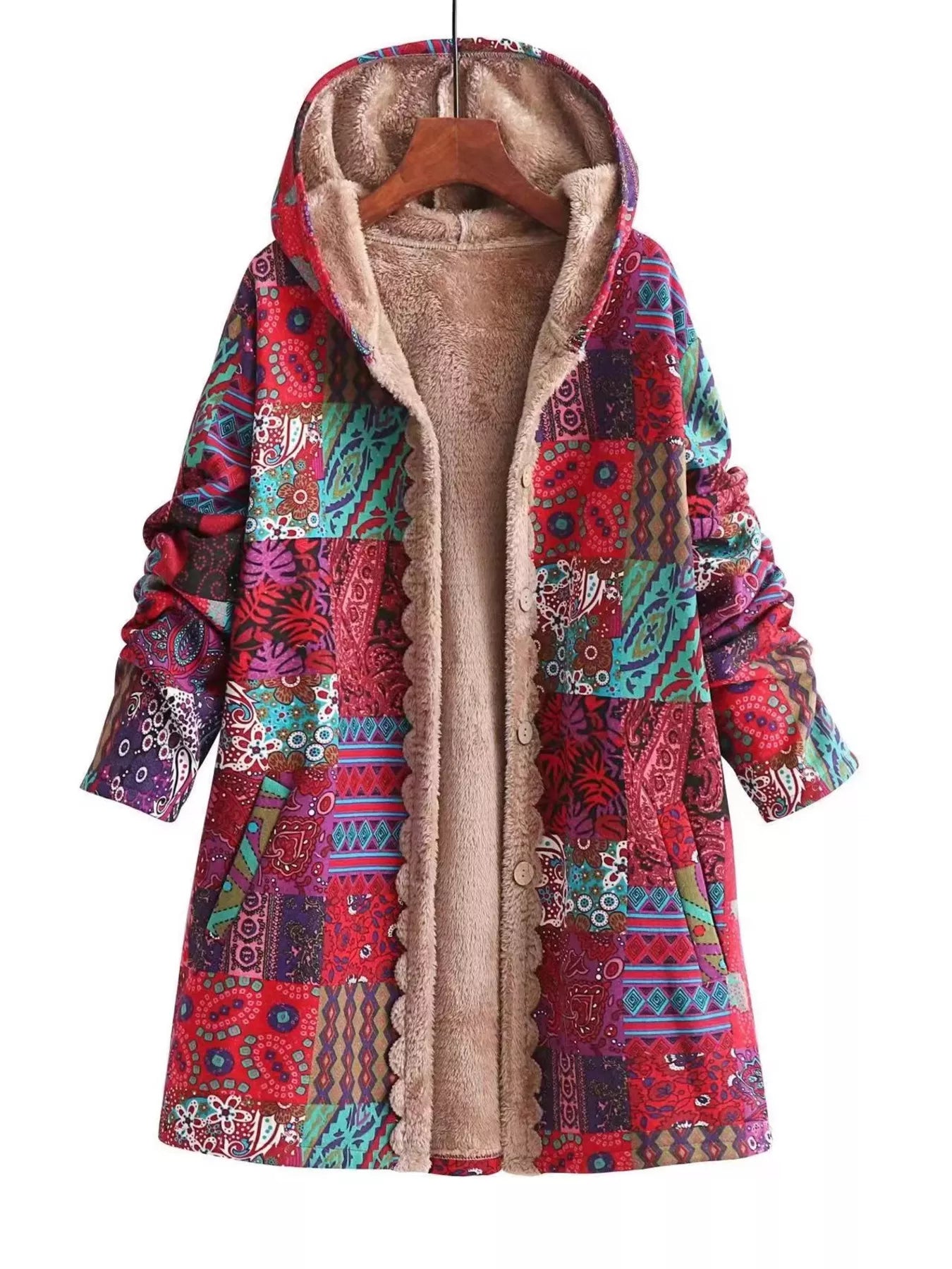 Bohemian Patchwork Fleece Lined Hooded Outerwear free shipping -Oh Em  Gee Boutique