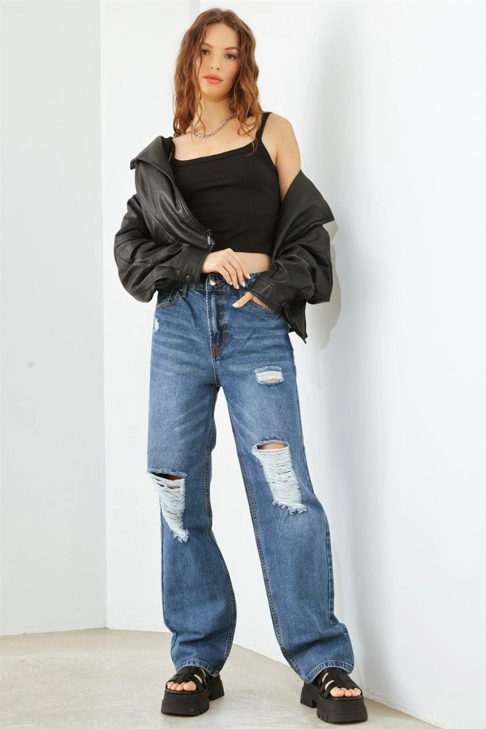 HAMMER COLLECTION Distressed High Waist Jeans free shipping -Oh Em Gee Boutique