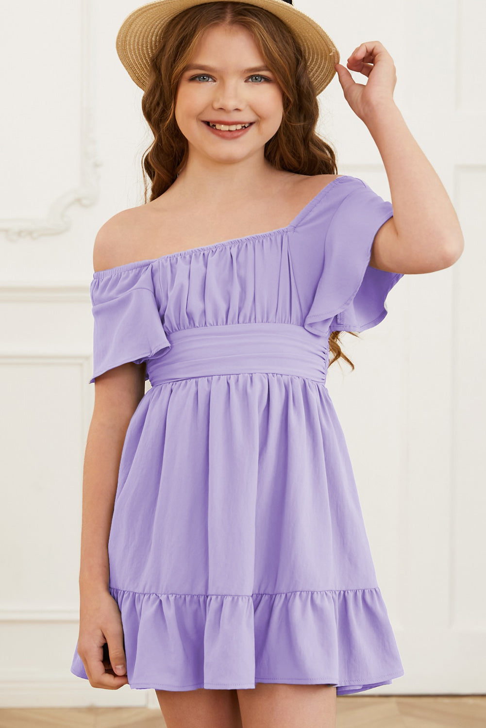 Girls Ruffle Hem Tie-Back Flutter Sleeve Dress free shipping -Oh Em Gee Boutique