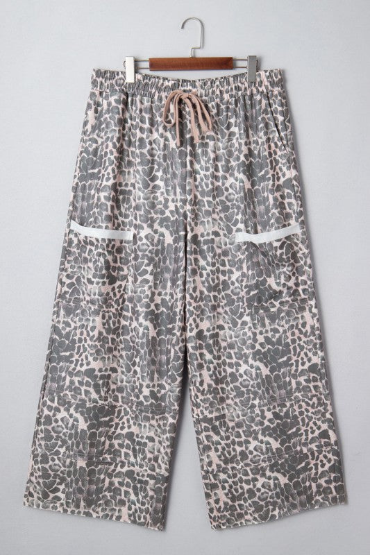 Plus Size Leopard Patch Pocket Drawstring Pants free shipping -Oh Em Gee Boutique