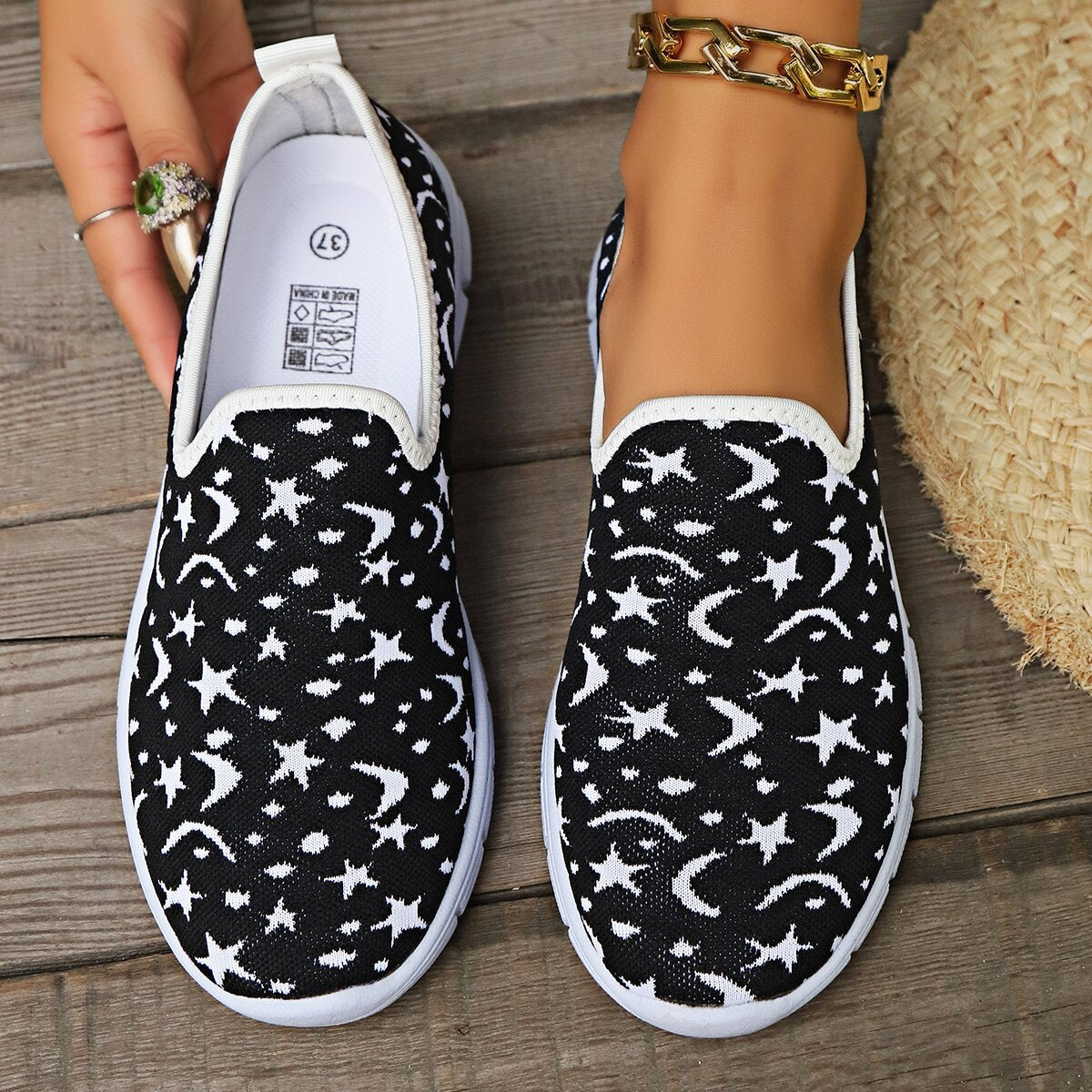 Star & Moon Pattern Flat Loafers free shipping -Oh Em Gee Boutique