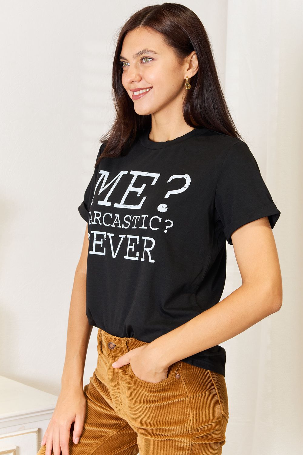 Simply Love Letter Graphic Round Neck T-Shirt free shipping -Oh Em Gee Boutique