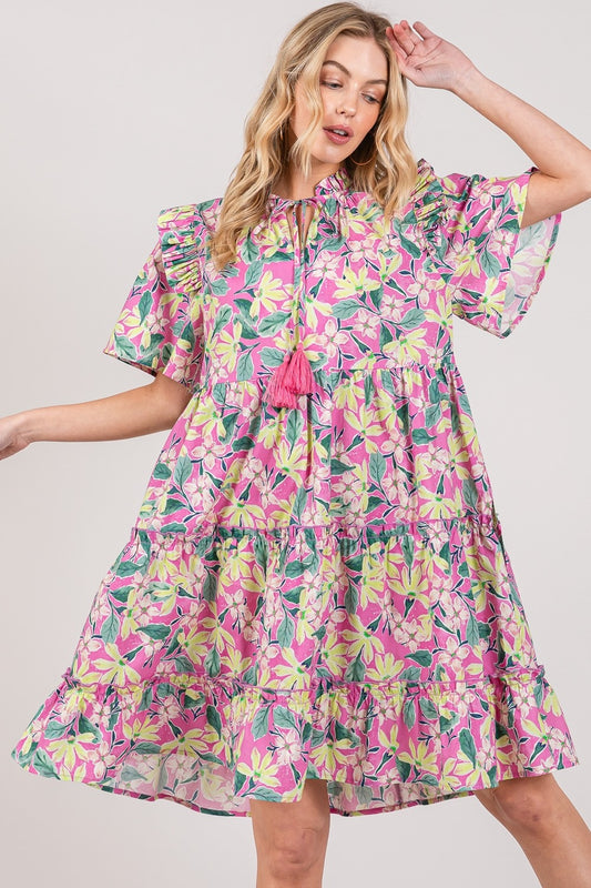 SAGE + FIG Floral Ruffle Short Sleeve Dress free shipping -Oh Em Gee Boutique
