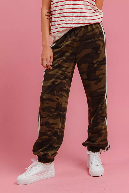 BiBi Side Lines Camouflage Track Pants free shipping -Oh Em Gee Boutique