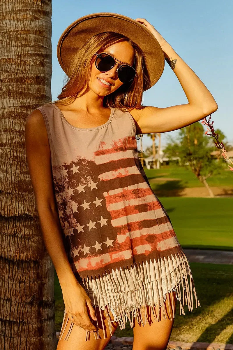 BiBi American Flag Print Knit Sleeveless Top free shipping -Oh Em Gee Boutique