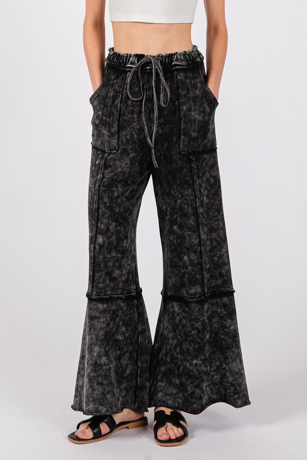 SAGE + FIG Mineral Washed Terry Wide Leg Pants free shipping -Oh Em Gee Boutique