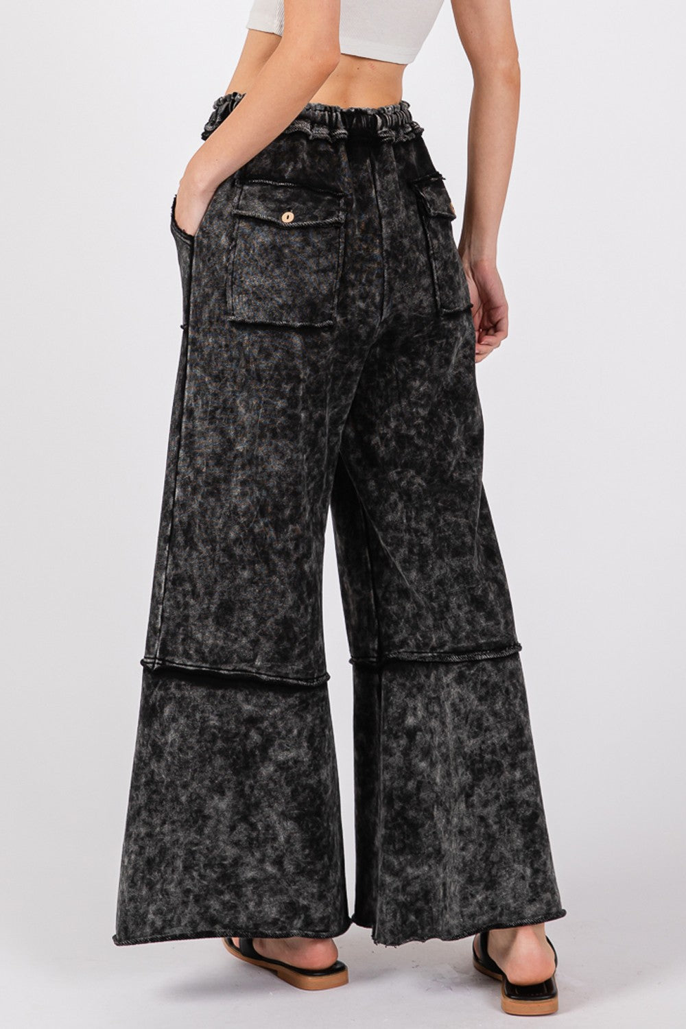 SAGE + FIG Mineral Washed Terry Wide Leg Pants free shipping -Oh Em Gee Boutique