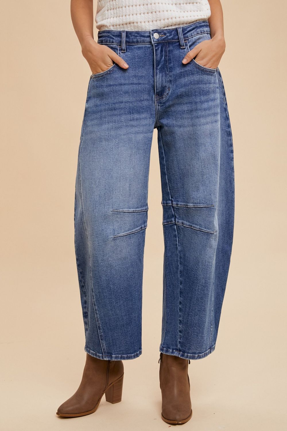 Annie Wear Mid Rise Barrel Leg Jeans with Pockets free shipping -Oh Em Gee Boutique