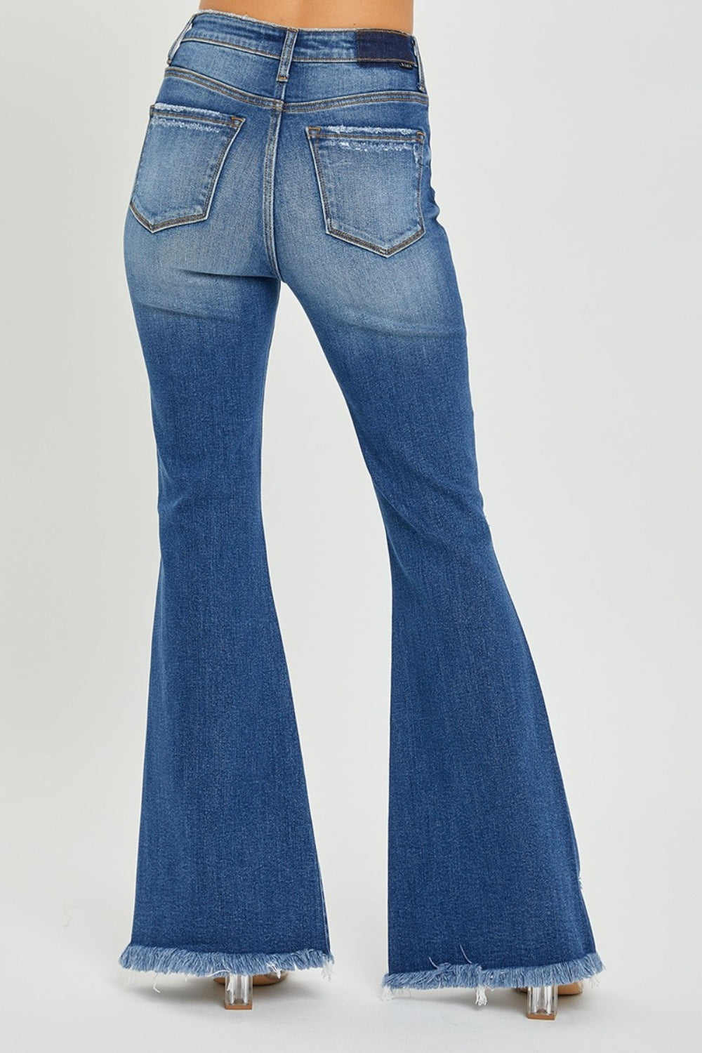 RISEN Full Size High Rise Front Slit Frayed Hem Flare Jeans free shipping -Oh Em Gee Boutique