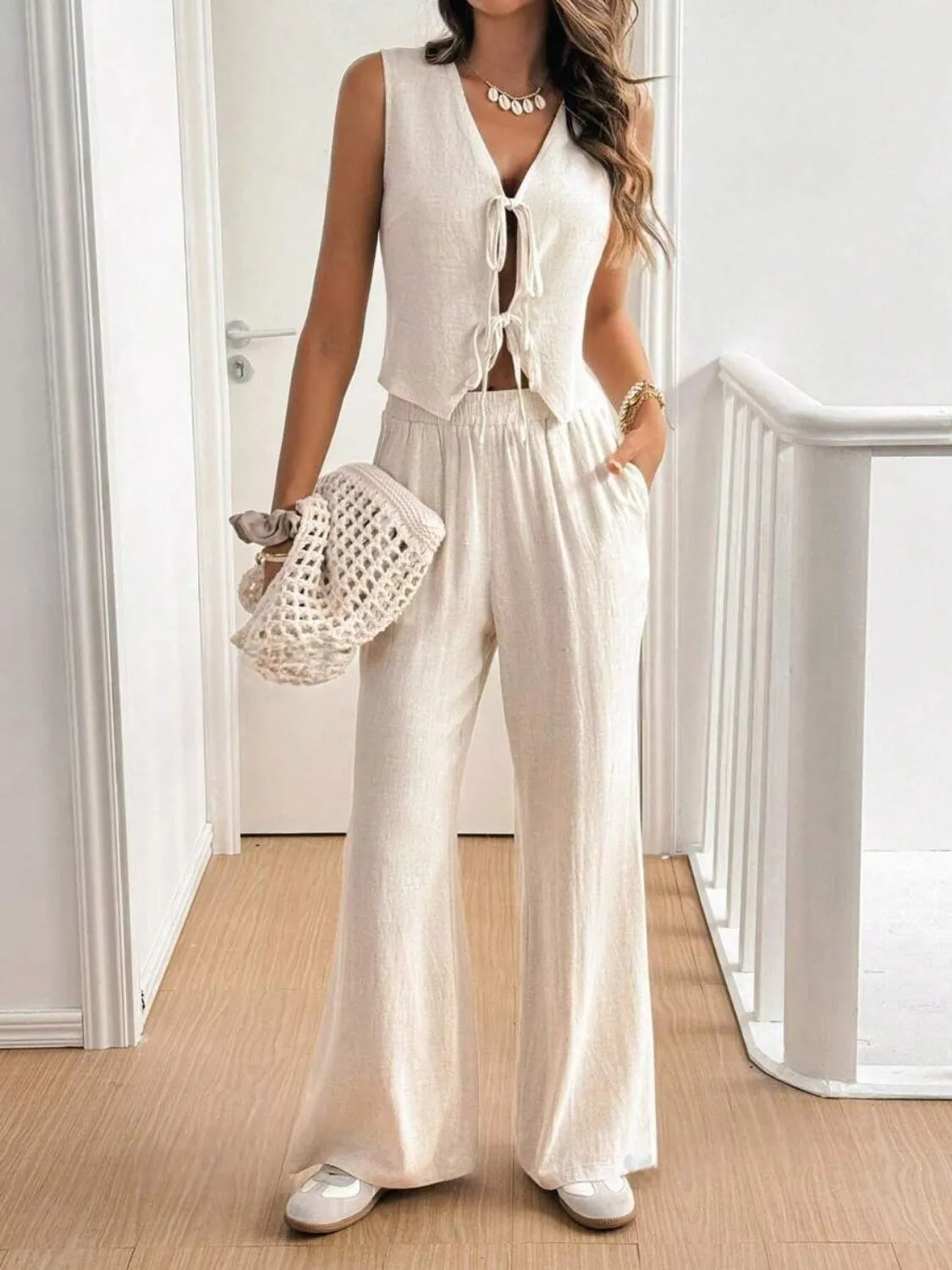 V Neck Sleeveless Top and Pants Set free shipping -Oh Em Gee Boutique