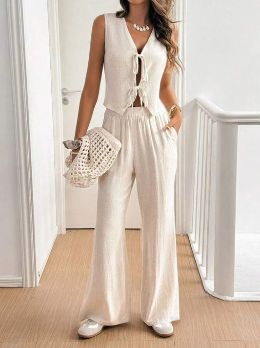 V Neck Sleeveless Top and Pants Set free shipping -Oh Em Gee Boutique