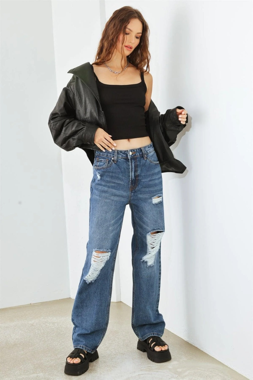 HAMMER COLLECTION Distressed High Waist Jeans free shipping -Oh Em Gee Boutique