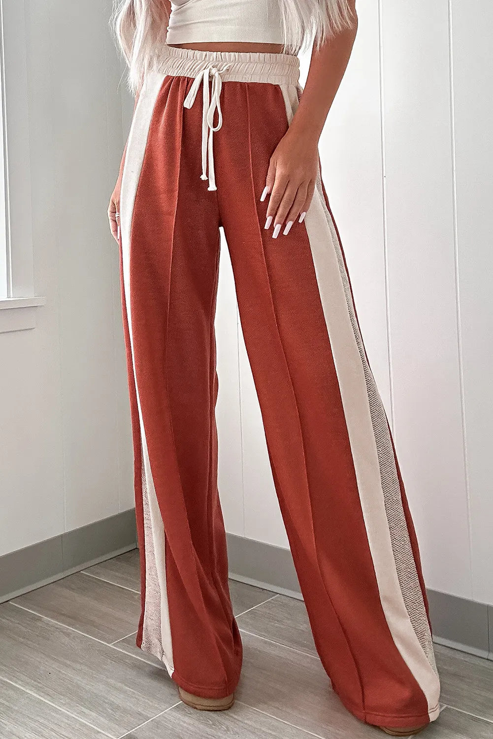 Drawstring Contrast Wide Leg Pants free shipping -Oh Em Gee Boutique