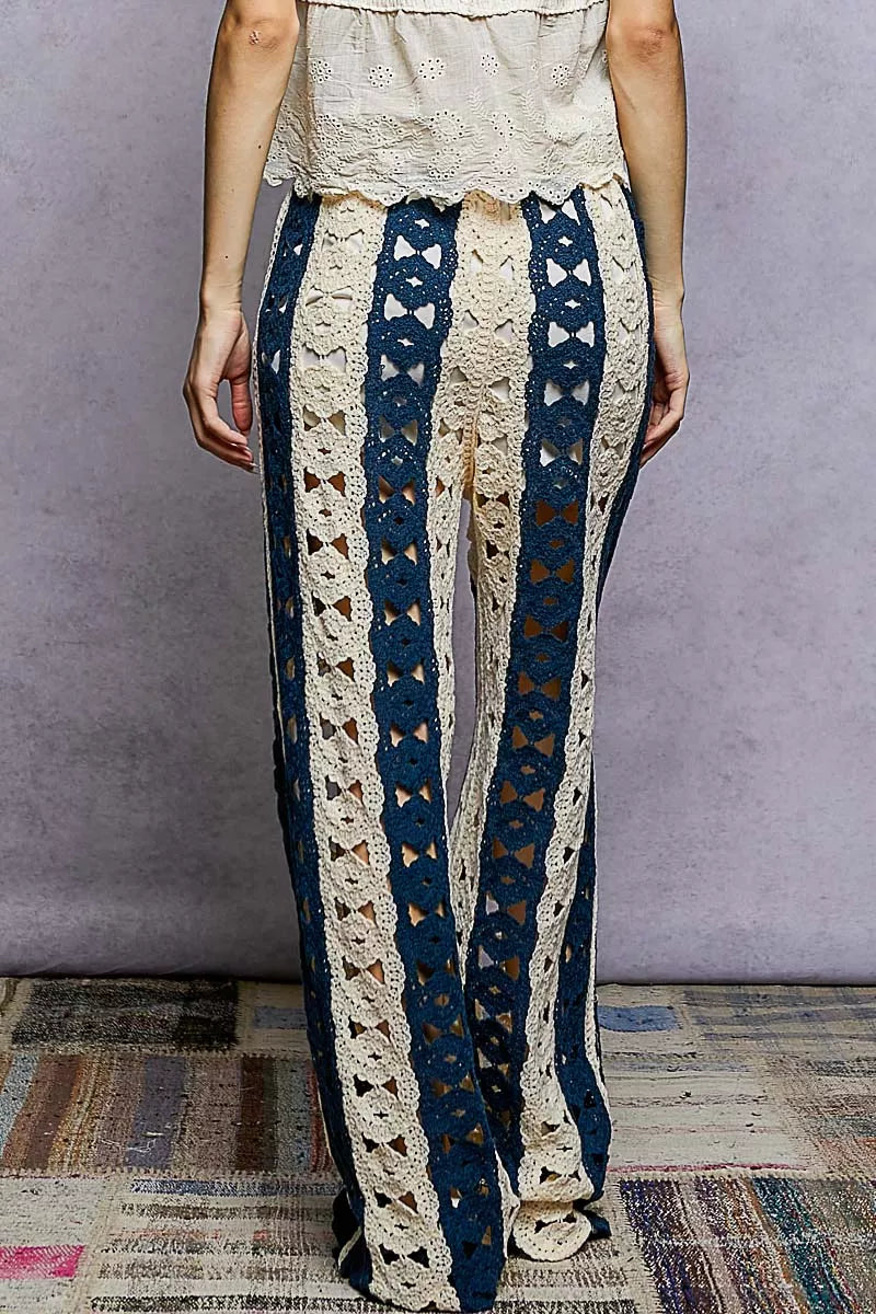 POL Openwork Wide Leg Pants with Stripe Detail free shipping -Oh Em Gee Boutique