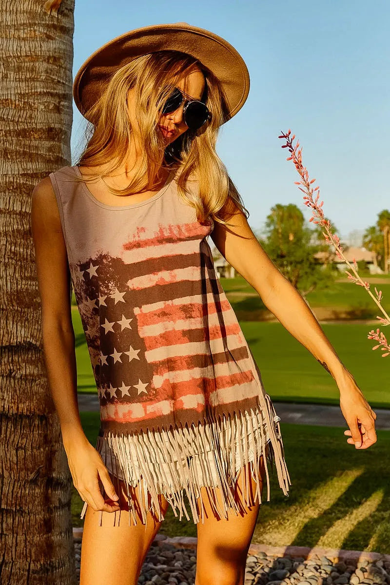 BiBi American Flag Print Knit Sleeveless Top free shipping -Oh Em Gee Boutique