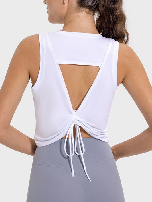 Drawstring Cutout Round Neck Active Tank free shipping -Oh Em Gee Boutique