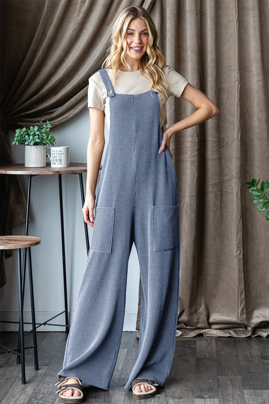 Heimish Full Size Ribbed Front Pocket Sleeveless Jumpsuit free shipping -Oh Em Gee Boutique