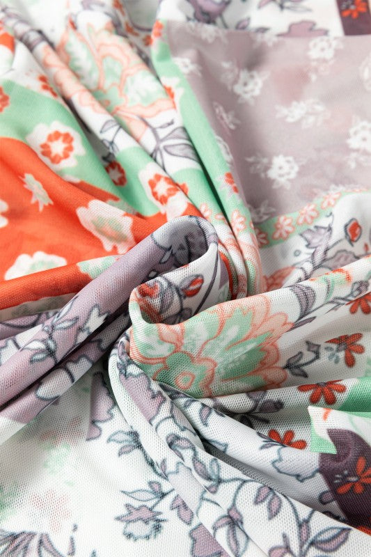 Floral Patchwork Mesh Mock Neck Long Sleeve Top free shipping -Oh Em Gee Boutique