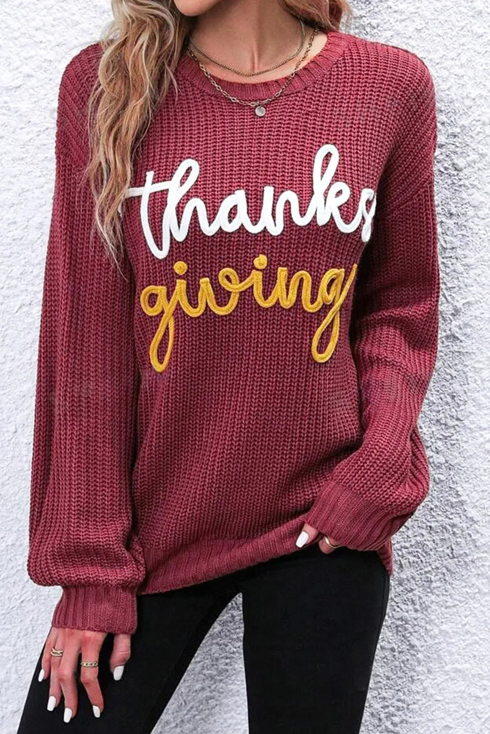 THANKSGIVING Round Neck Long Sleeve Sweater free shipping -Oh Em Gee Boutique