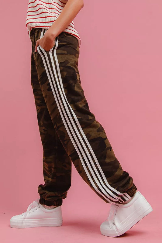 BiBi Side Lines Camouflage Track Pants free shipping -Oh Em Gee Boutique