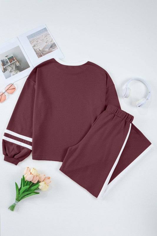 Varsity Stripe Patchwork Pullover and Pant Set free shipping -Oh Em Gee Boutique