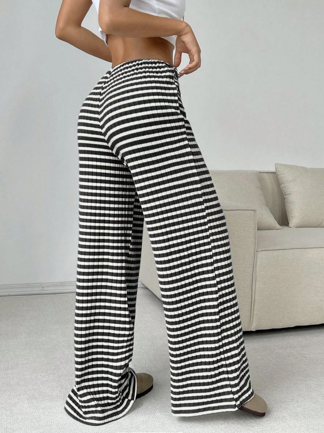 Tied Striped Wide Leg Pants free shipping -Oh Em Gee Boutique