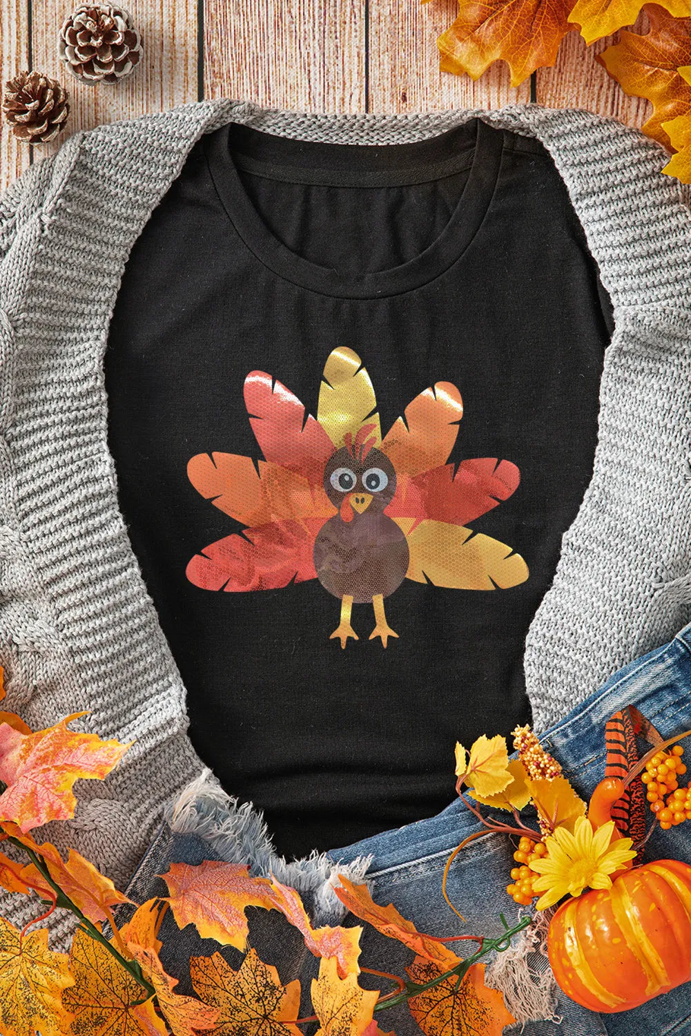 Graphic Turkey Round Neck Short Sleeve T-Shirt free shipping -Oh Em Gee Boutique