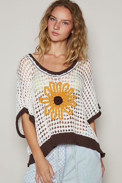 POL Hollow Out Flower Half Sleeve Knit Cover Up free shipping -Oh Em Gee Boutique