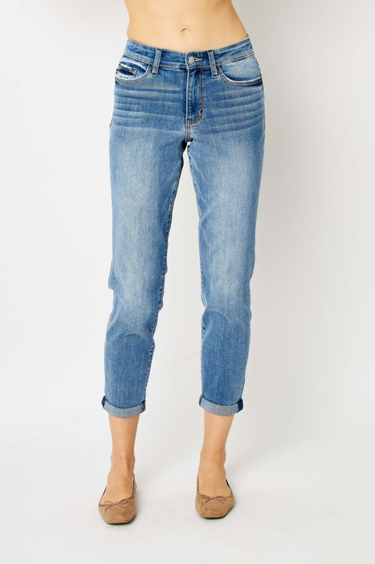 Judy Blue Full Size Cuffed Hem Slim Jeans free shipping -Oh Em Gee Boutique