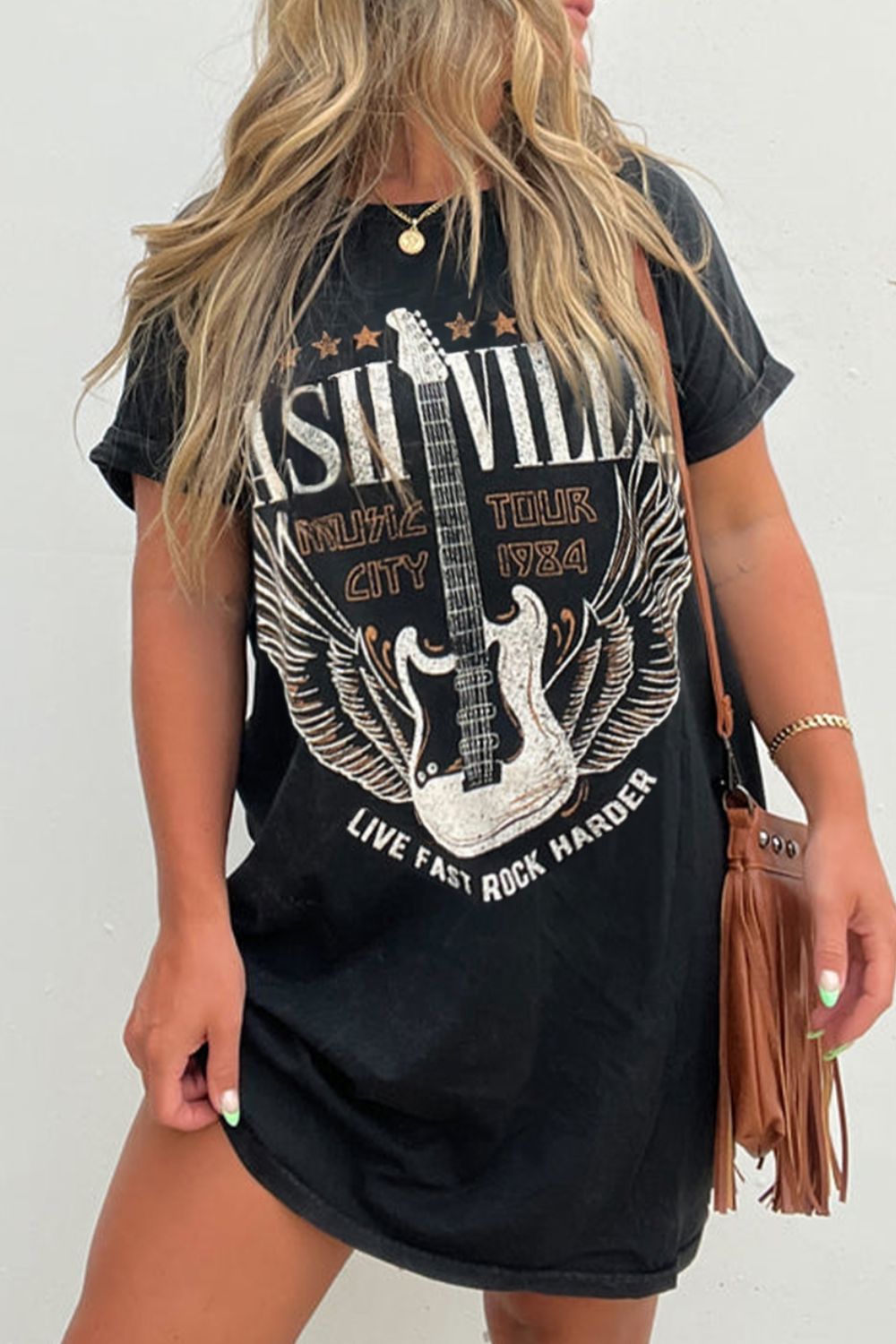 Nashville Graphic Round Neck Short Sleeve Tee Dress free shipping -Oh Em Gee Boutique