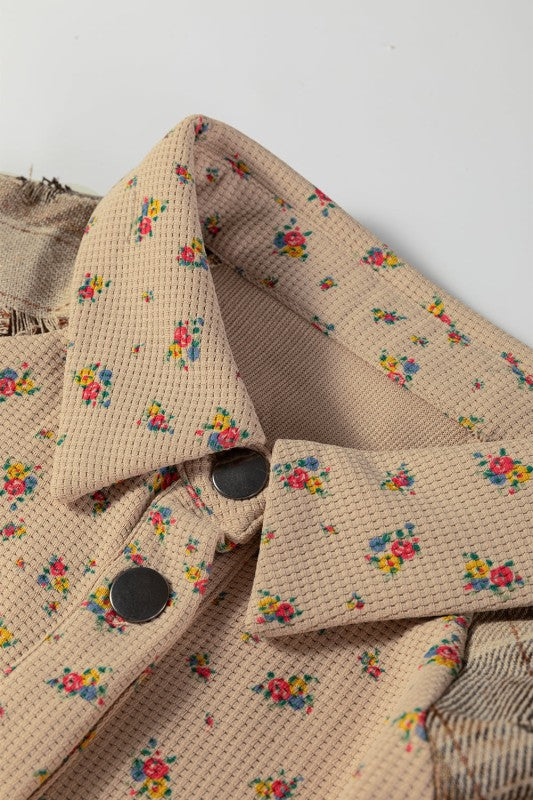 Floral Plaid Patchwork Ruffle Waffle Knit Shacket free shipping -Oh Em Gee Boutique