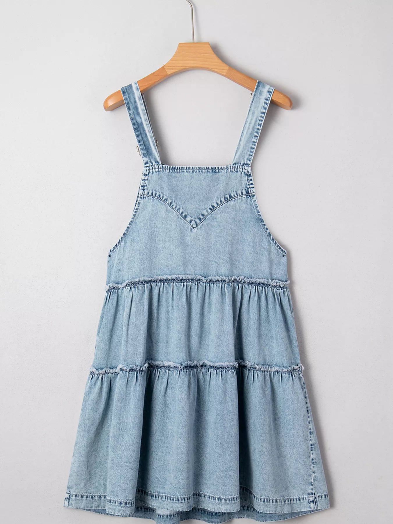 Tiered Flowy Overall Denim Dress free shipping -Oh Em Gee Boutique