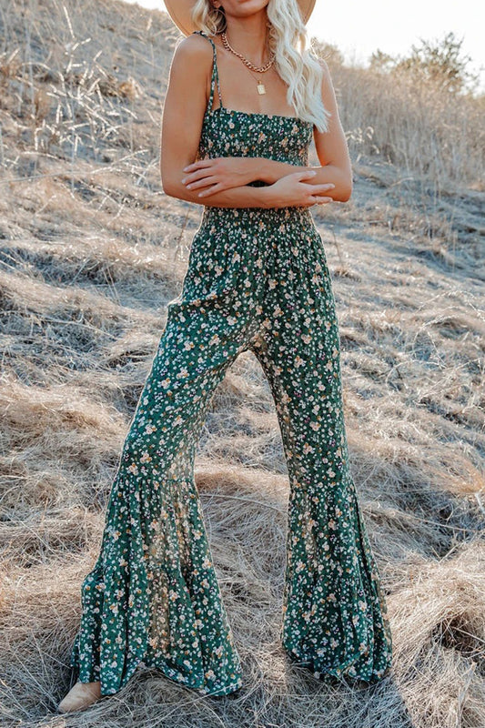 Printed Spaghetti Strap Wide Leg Jumpsuit free shipping -Oh Em Gee Boutique