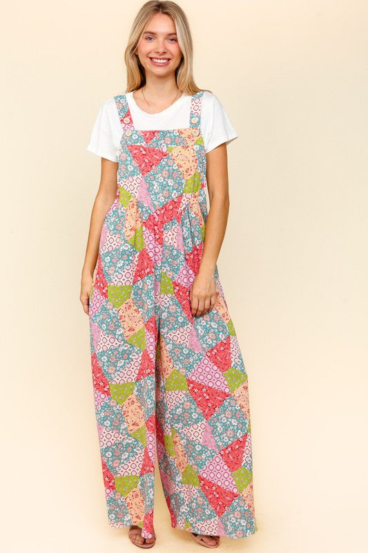 Haptics Full Size Printed Wide Leg Overalls with Side Pockets free shipping -Oh Em Gee Boutique